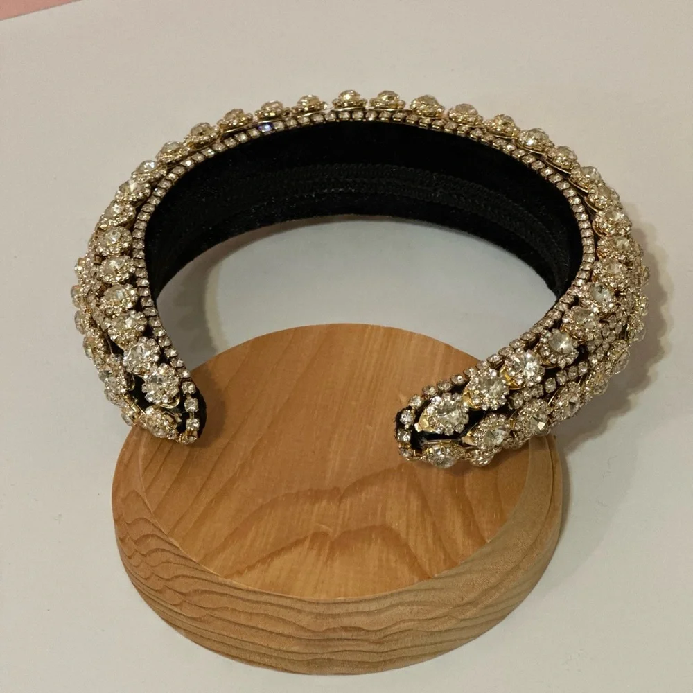 White Rhinestone Black Velvet Headband - Picture 7 of 7